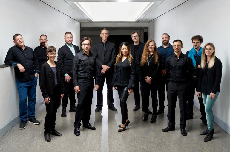 Grossman Ensemble group shot in Logan Center