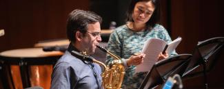 Composer Ania Vu works with saxophonist Taimur Sullivan